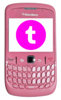 A salmon pink blackberry featuring a pink tumblr icon.