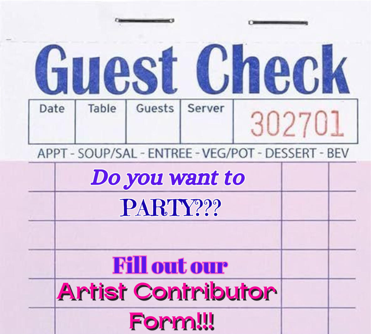 Graphic for artist contributor form. Click to go to form.